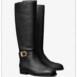 Tory Burch Brooke 25mm Knee boot, Tumbled Leather Black, US 10.5